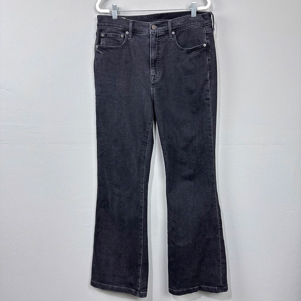 GAP High Rise Flare Jeans Size 14 Faded Black Denim Stretch Boho Cowgirl Western